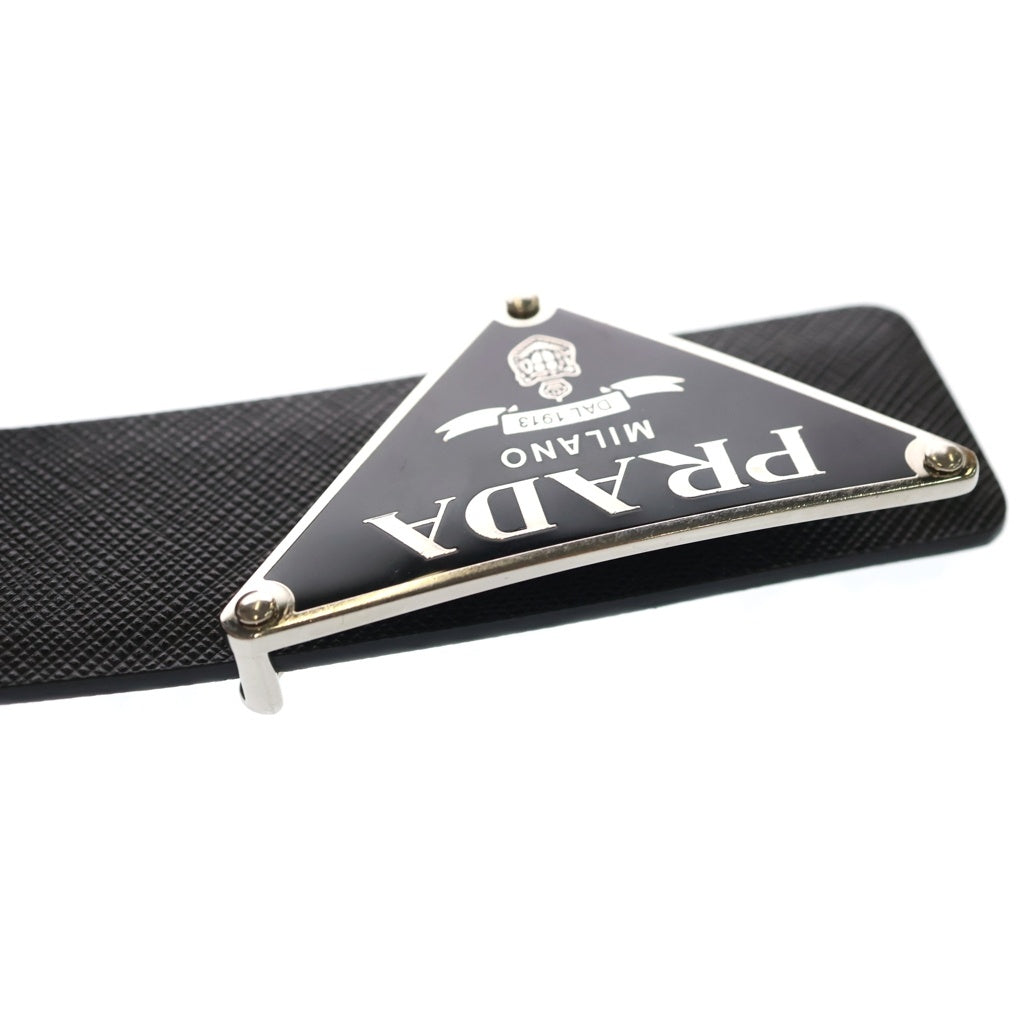PRADA(プラダ) トライアングルロゴデザイン レザーベルト ブラック レディース