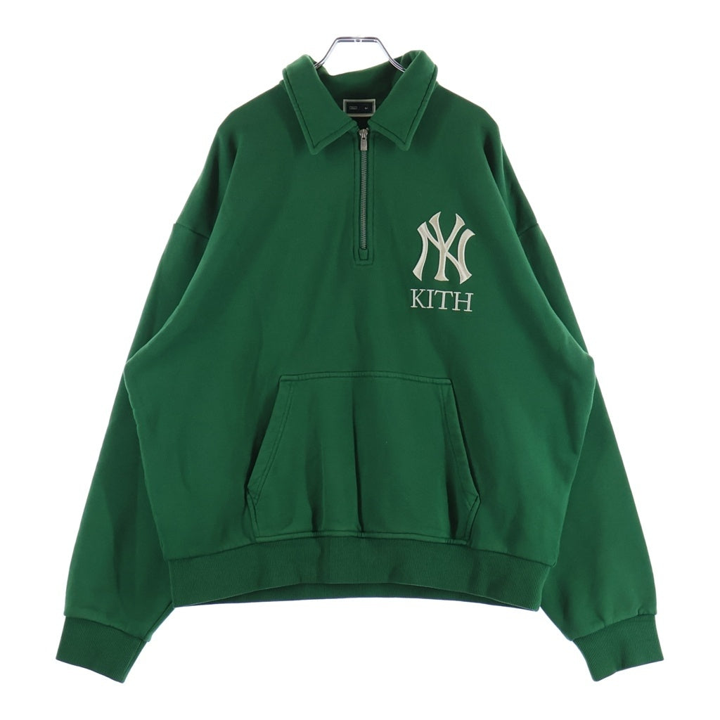 KITH(キス) ×THE NEW YORK YANKEES ニューヨーク ヤンキース ロゴデザイン ハーフジップ スウェット トレーナー グリーン