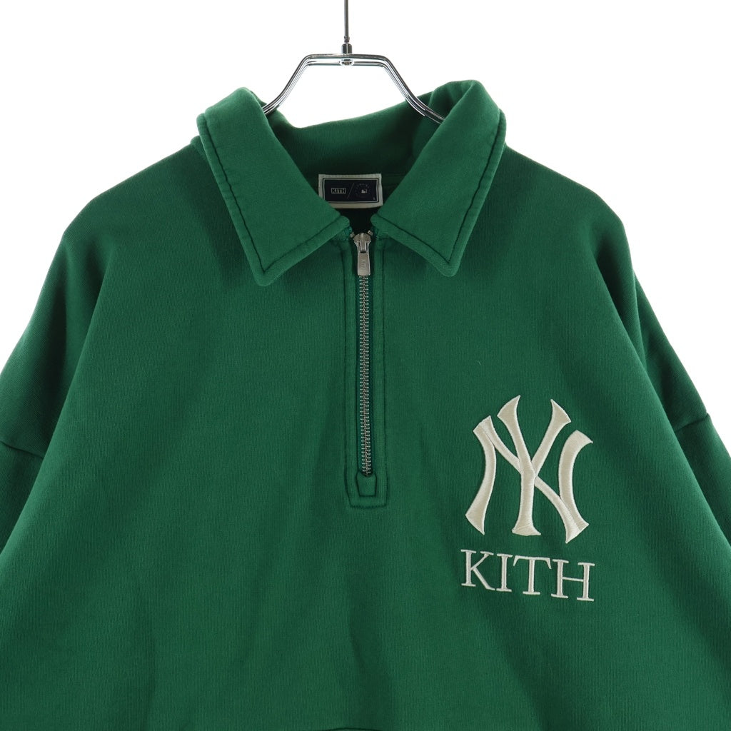 KITH(キス) ×THE NEW YORK YANKEES ニューヨーク ヤンキース ロゴデザイン ハーフジップ スウェット トレーナー グリーン