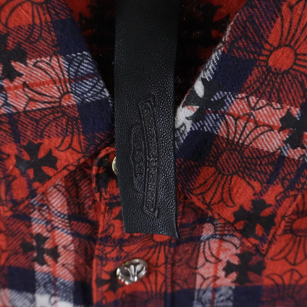 CHROME HEARTS(クロムハーツ) LOOSE ENDS ルーズエンド クロスボールボタン 長袖チェックシャツ レッド