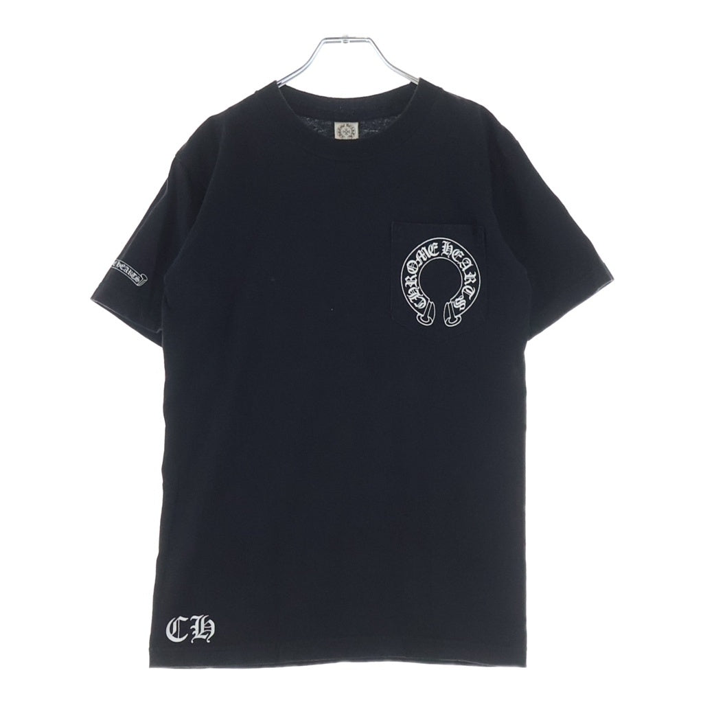 CHROME HEARTS(クロムハーツ) OLD CH PULS オールド プラス ロゴデザイン クルーネック カットソー 半袖Tシャツ ブラック
