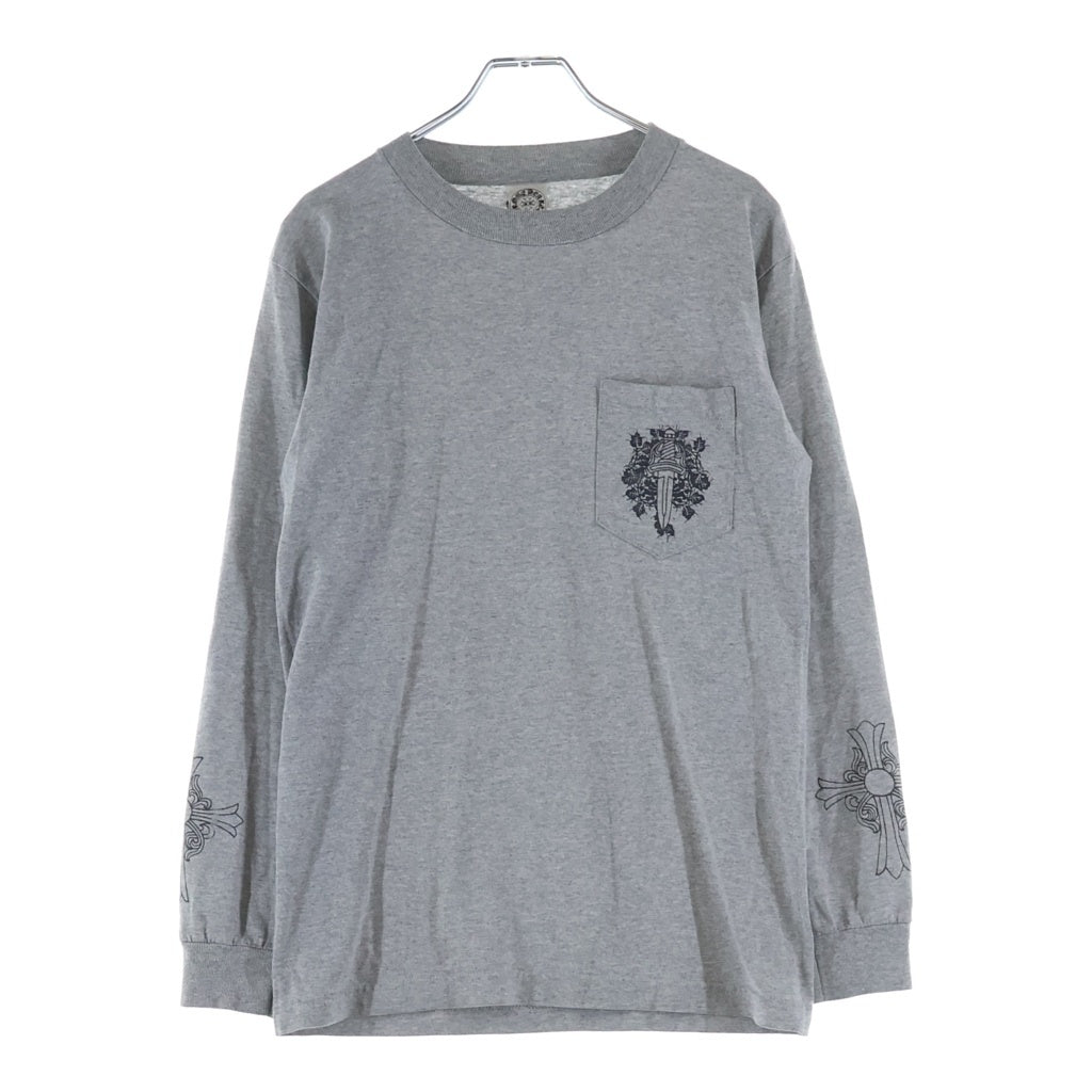 CHROME HEARTS(クロムハーツ) OLD DAGGER CH ダガー アームロゴデザイン クルーネック カットソー 長袖Tシャツ グレー