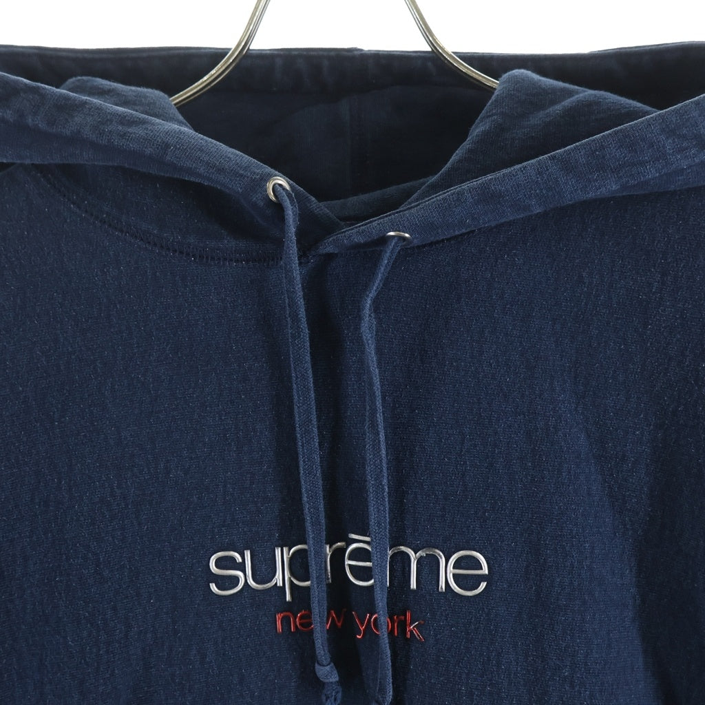 SUPREME(シュプリーム) 16AW Chrome Classic Logo Hooded Sweatshirt クロームクラシックロゴ プルオーバーパーカー フーディー ネイビー