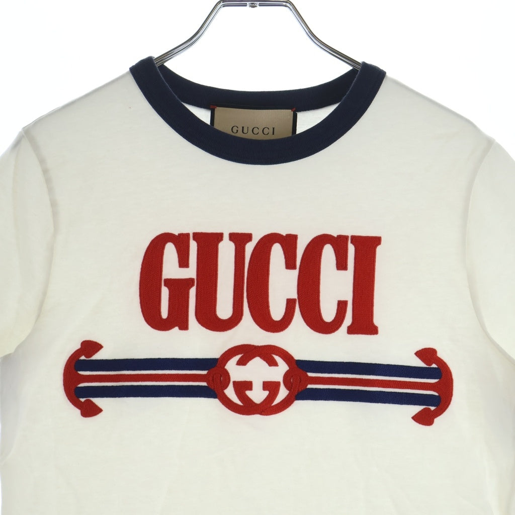 GUCCI(グッチ) インターロッキングG ウェブ コットンジャージーミニ半袖Tシャツ カットソー ホワイト レディース 723566 XJFQQ