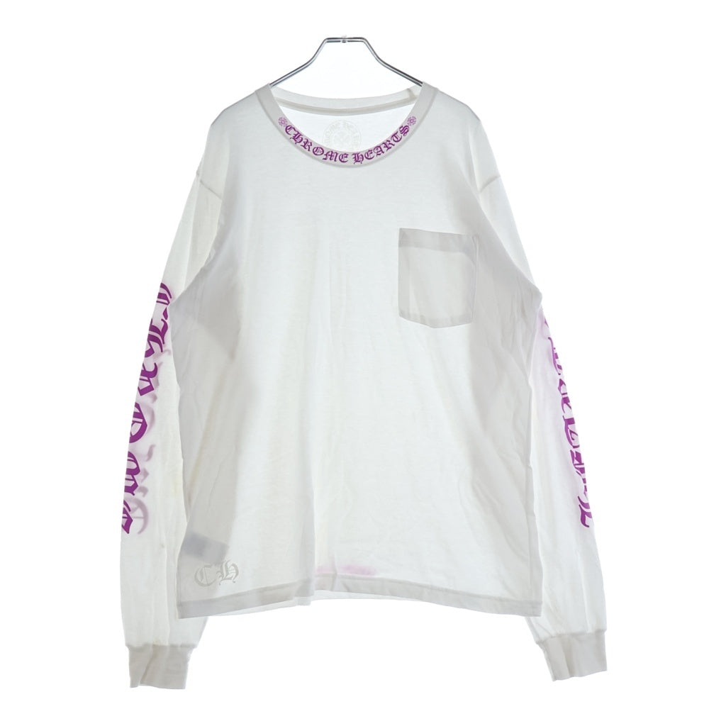CHROME HEARTS(クロムハーツ) NECK LOGO L/S TEE ネックロゴ クルーネック カットソー 長袖Tシャツ ホワイト/パープル