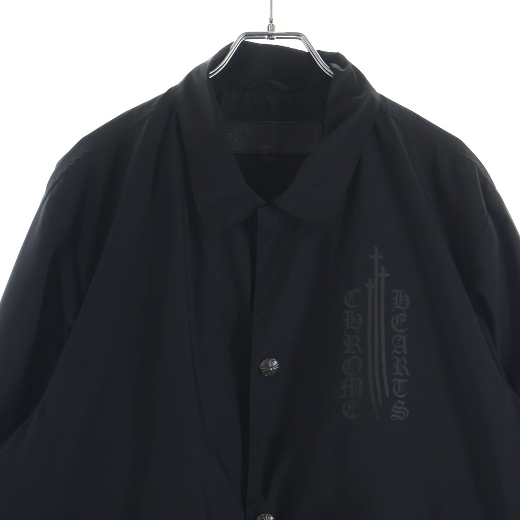 CHROME HEARTS(クロムハーツ) RIGGINS FBRC 英字プリント クロスボールボタン付き/総柄CHプラスプリント ナイロンコーチジャケット ブラック -