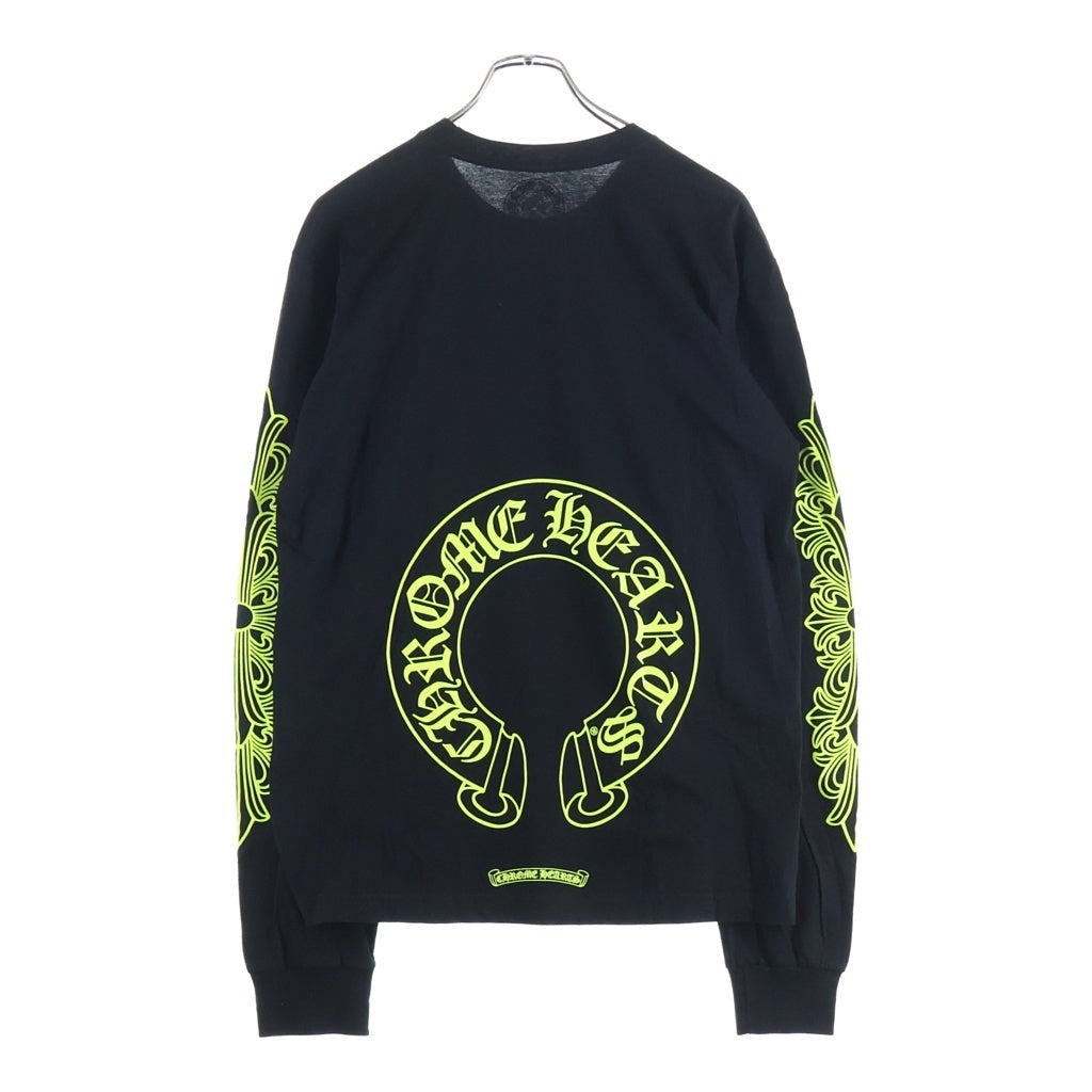 CHROME HEARTS(クロムハーツ) Floral Cross Horseshoe Long Sleeve Tee フローラルクロス ホースシュー ロングスリーブ Tシャツ ブラック/ネオンイエロー -