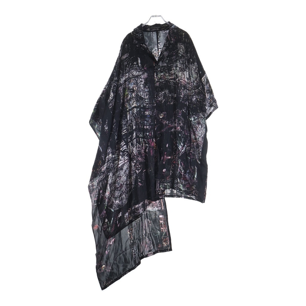 Yohji Yamamoto POUR HOMME(ヨウジヤマモト プールオム) LINING PRINTED LONG CAPE JACKET ライニング プリンテッド ロング ケープジャケット ブラック HK-J54-407