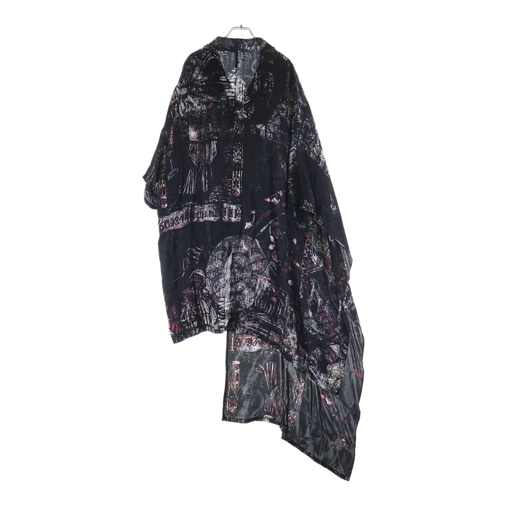 Yohji Yamamoto POUR HOMME(ヨウジヤマモト プールオム) LINING PRINTED LONG CAPE JACKET ライニング プリンテッド ロング ケープジャケット ブラック HK-J54-407