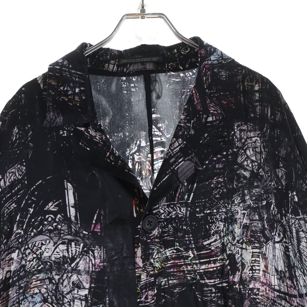 Yohji Yamamoto POUR HOMME(ヨウジヤマモト プールオム) LINING PRINTED LONG CAPE JACKET ライニング プリンテッド ロング ケープジャケット ブラック HK-J54-407