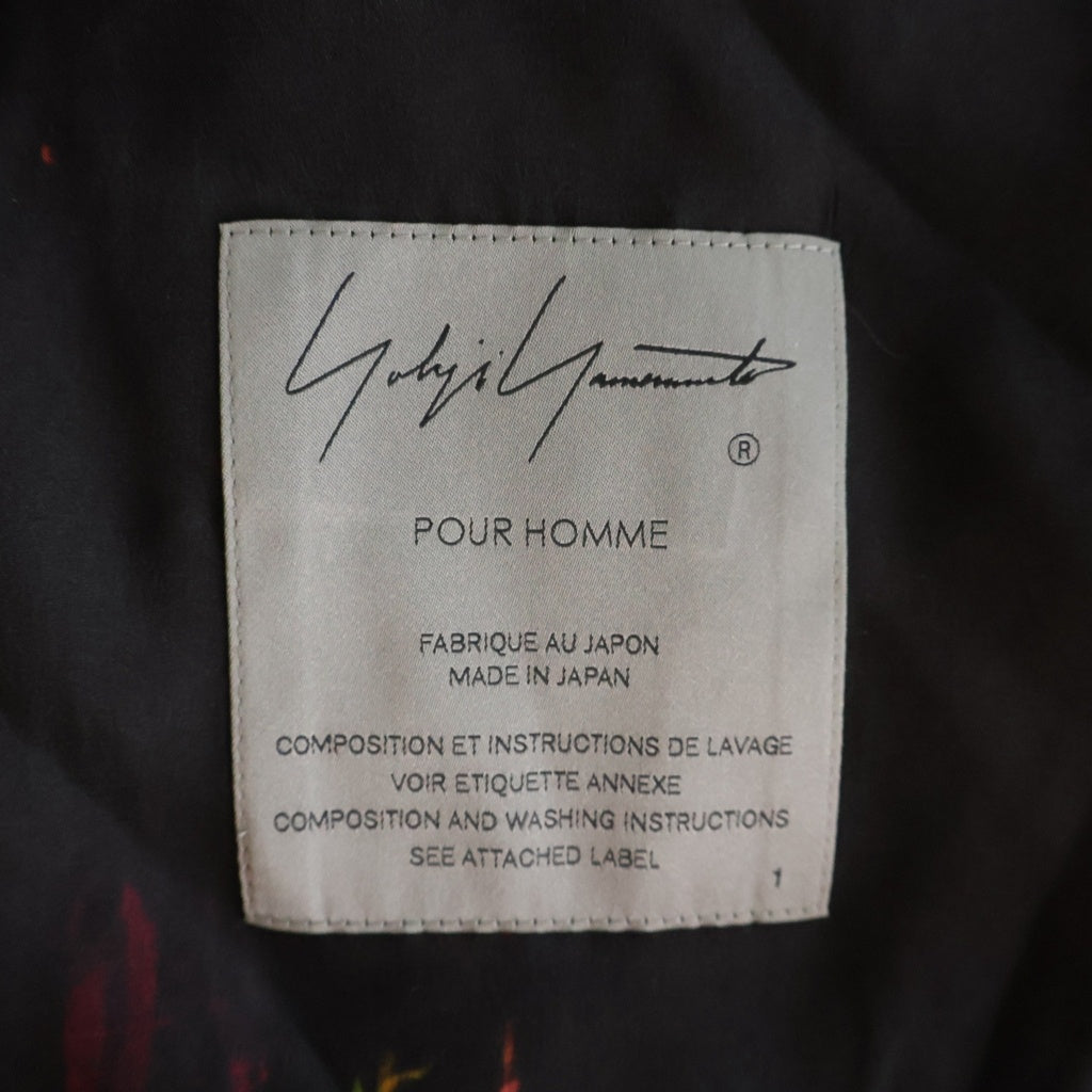 Yohji Yamamoto POUR HOMME(ヨウジヤマモト プールオム) LINING PRINTED LONG CAPE JACKET ライニング プリンテッド ロング ケープジャケット ブラック HK-J54-407
