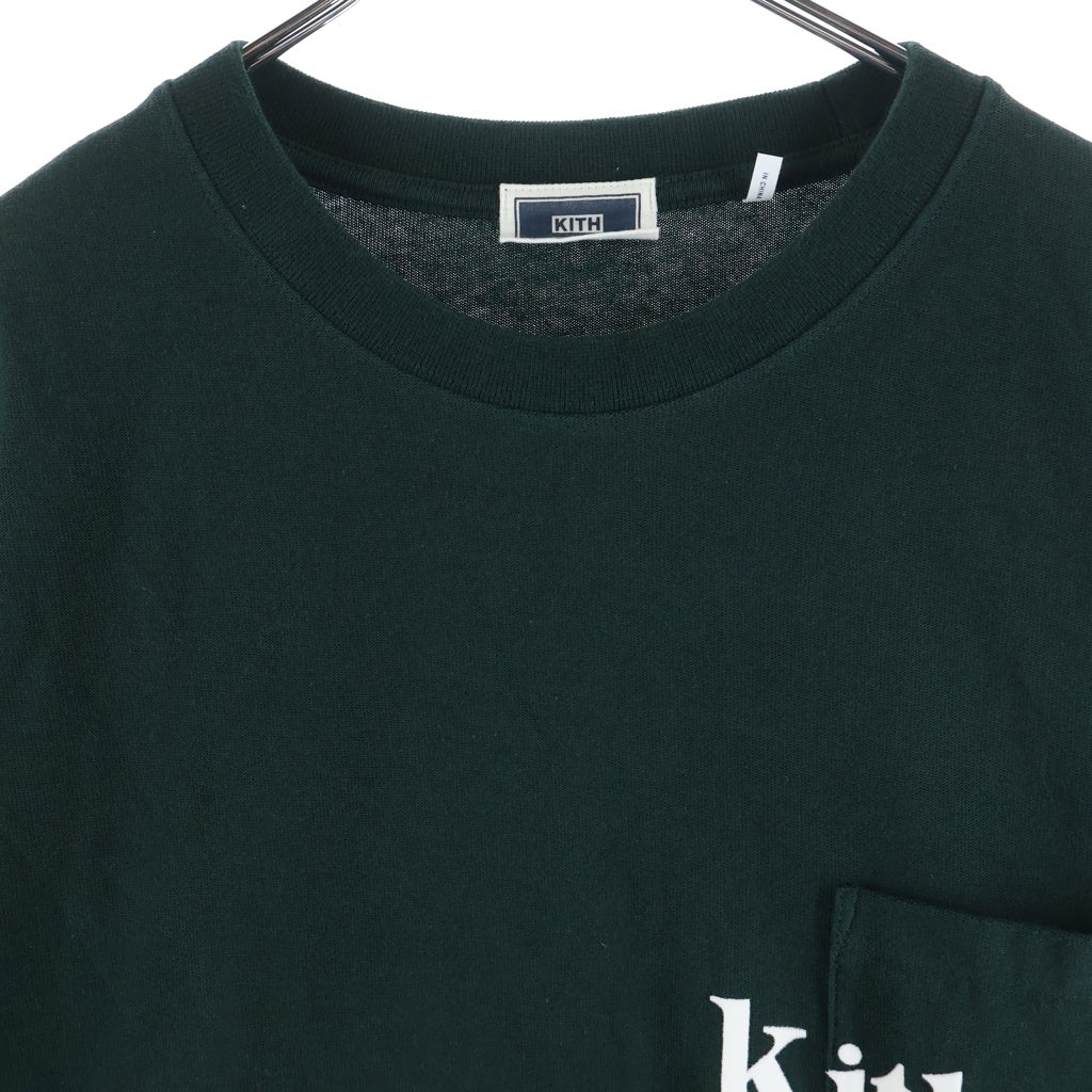 KITH(キス) 25SS QUINN L/S TEE クイン 胸ロゴデザイン クルーネック カットソー 長袖Tシャツ グリーン 21-071-060-0000-1-0