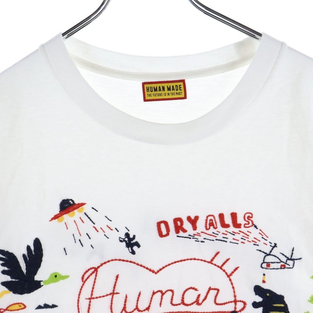 HUMAN MADE(ヒューマンメイド) EMBROIDERED TEE エンブロイダリー ロゴデザイン クルーネック カットソー 半袖Tシャツ ホワイト