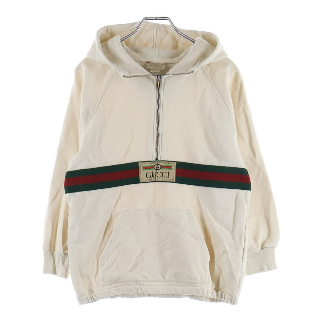 GUCCI(グッチ) シェリーライン ロゴデザイン ハーフジップ フーデッド スウェット パーカー ベージュ レディース 653666 XJDKA