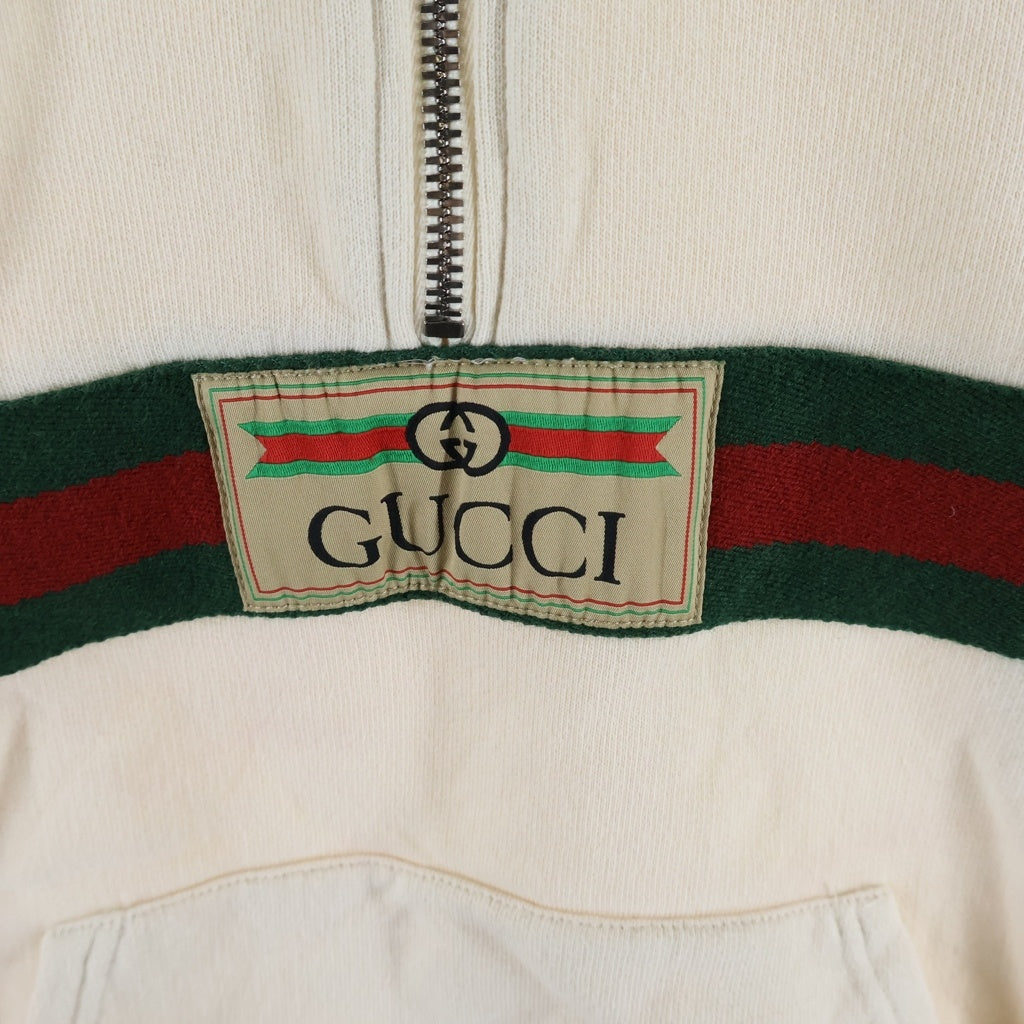 GUCCI(グッチ) シェリーライン ロゴデザイン ハーフジップ フーデッド スウェット パーカー ベージュ レディース 653666 XJDKA