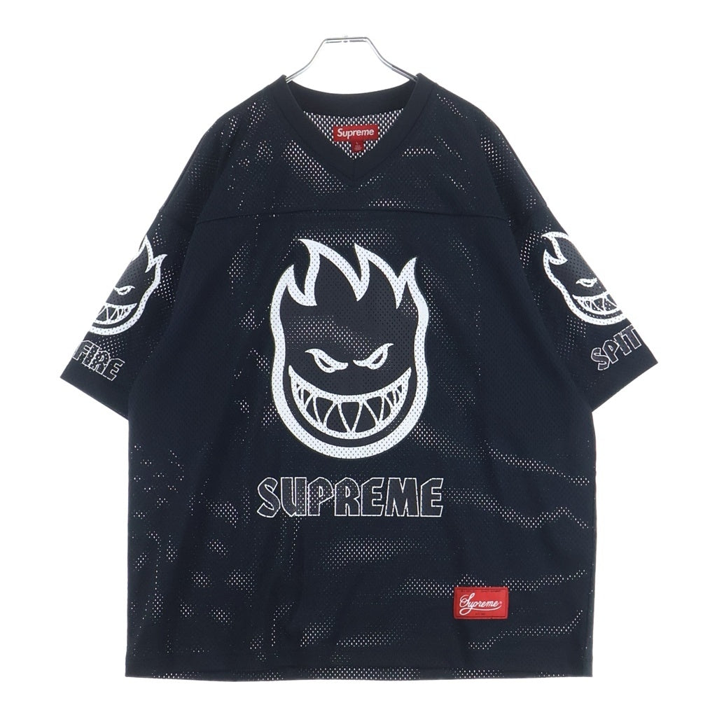 SUPREME(シュプリーム) 26SS Spitfire Football Jersey スピット ファイアー ロゴデザイン Vネック 半袖フットボールTシャツ ブラック