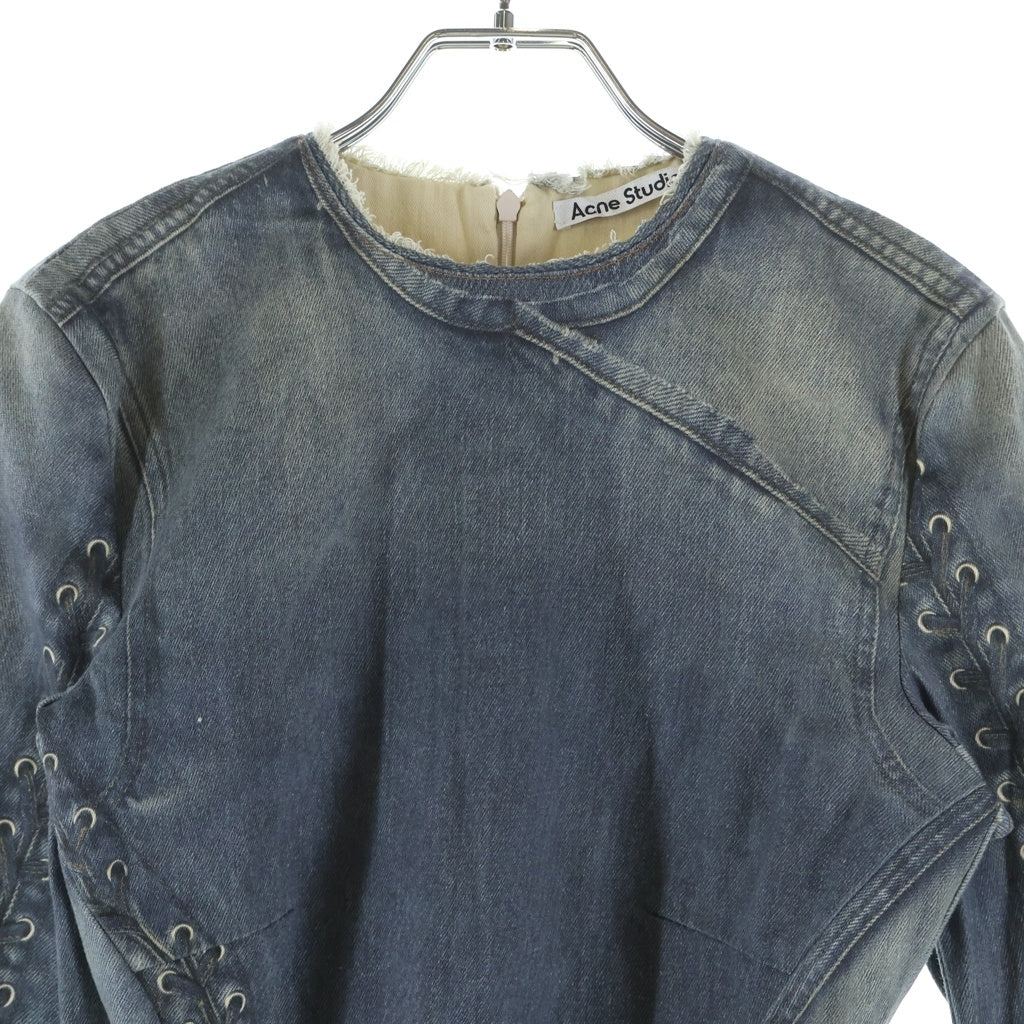 Acne Studios(アクネ ストゥディオズ) コットンブレンド デニム転写デザイン ミニドレス インディゴ レディース FN-WN-DRES001124