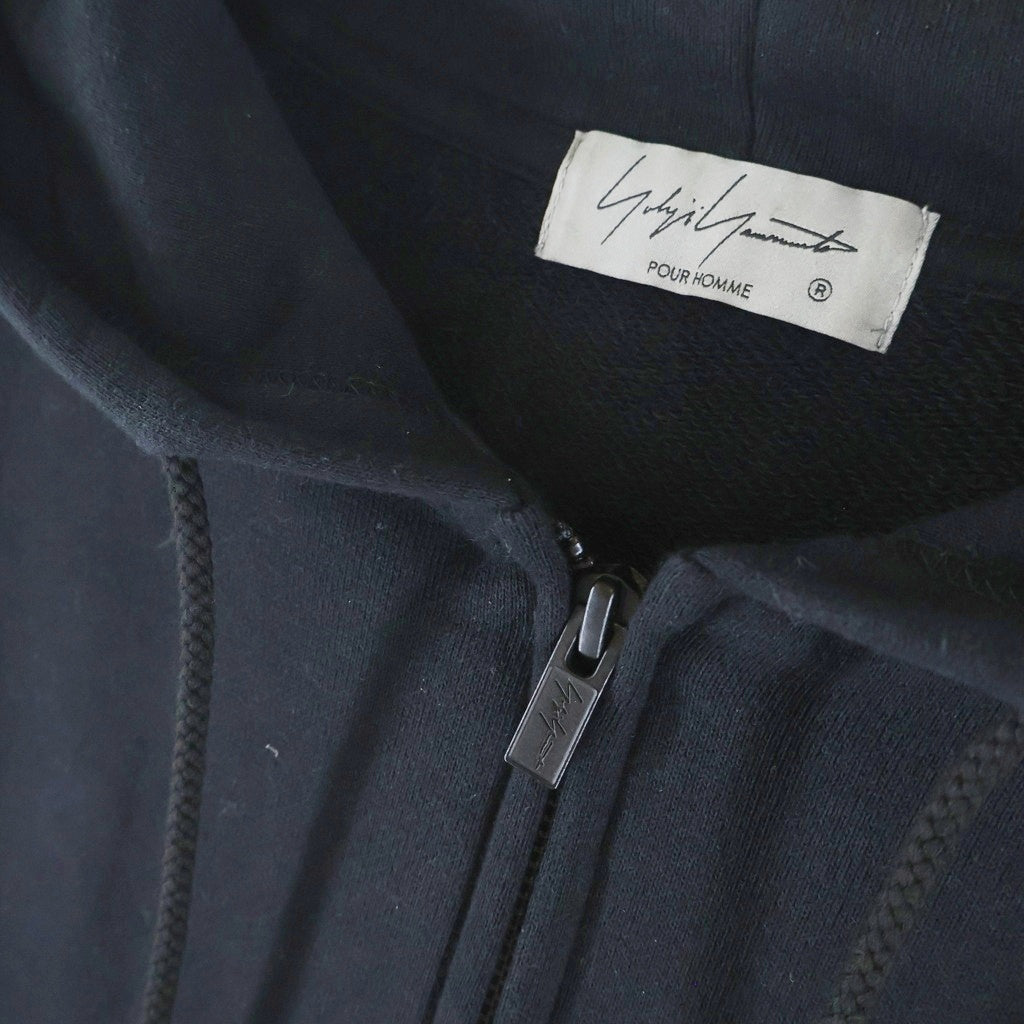 Yohji Yamamoto POUR HOMME(ヨウジヤマモト プールオム) 26SSFRENCH TERRY LOGO HOODIE フレンチロゴ フーデッド ジップアップ パーカー スウェット ブラック HK-T11-081