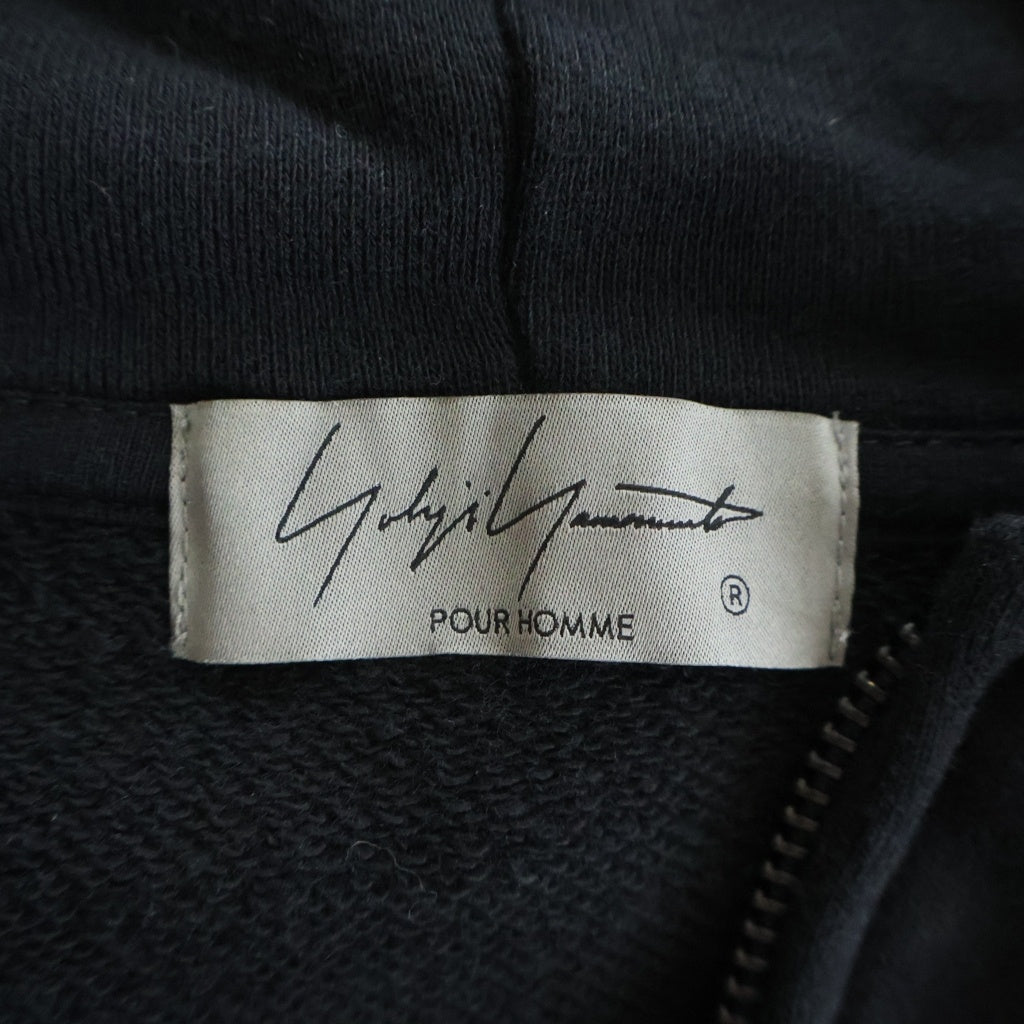 Yohji Yamamoto POUR HOMME(ヨウジヤマモト プールオム) 26SSFRENCH TERRY LOGO HOODIE フレンチロゴ フーデッド ジップアップ パーカー スウェット ブラック HK-T11-081