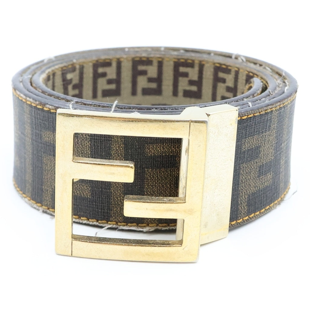FENDI(フェンディ) ズッカ柄 ロゴデザイン レザーベルト ブラウン