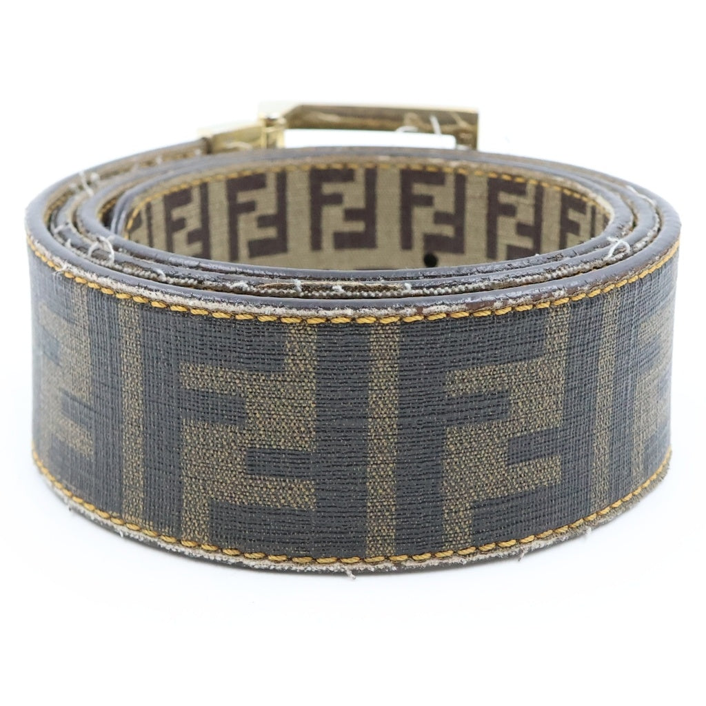 FENDI(フェンディ) ズッカ柄 ロゴデザイン レザーベルト ブラウン