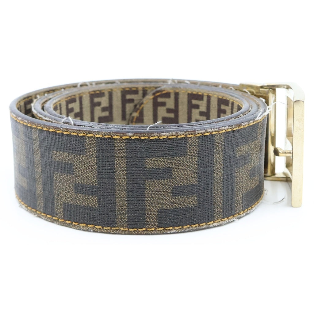 FENDI(フェンディ) ズッカ柄 ロゴデザイン レザーベルト ブラウン