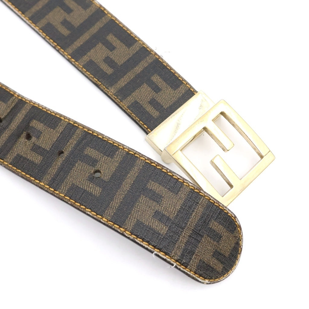 FENDI(フェンディ) ズッカ柄 ロゴデザイン レザーベルト ブラウン