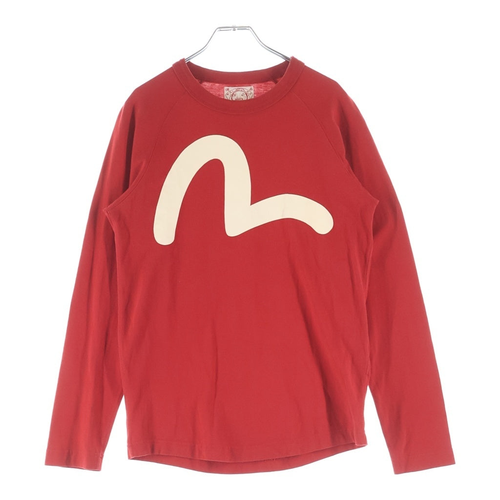 EVISU(エビス) フロントロゴデザイン クルーネック カットソー 長袖Tシャツ レッド