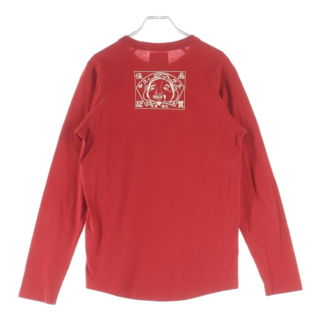 EVISU(エビス) フロントロゴデザイン クルーネック カットソー 長袖Tシャツ レッド
