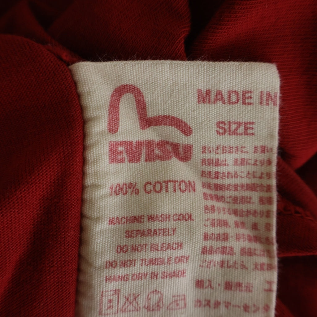 EVISU(エビス) フロントロゴデザイン クルーネック カットソー 長袖Tシャツ レッド