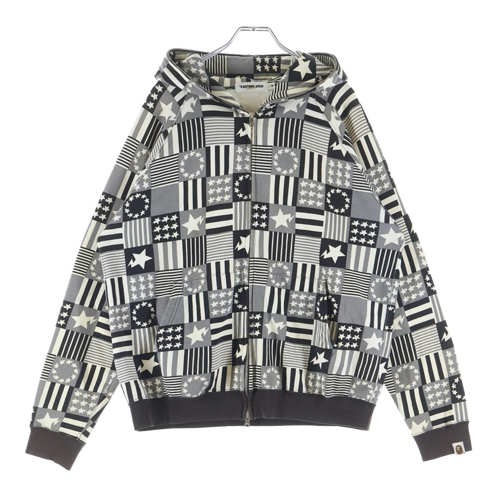 A BATHING APE(アベイシングエイプ) スターモチーフ 総柄 フーデッド ジップアップ スウェット パーカー ブラック