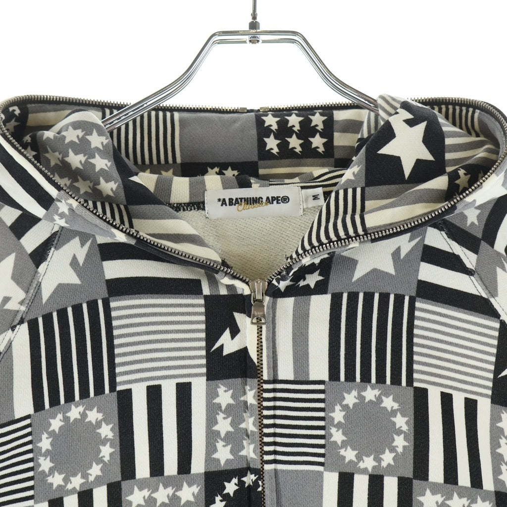 A BATHING APE(アベイシングエイプ) スターモチーフ 総柄 フーデッド ジップアップ スウェット パーカー ブラック