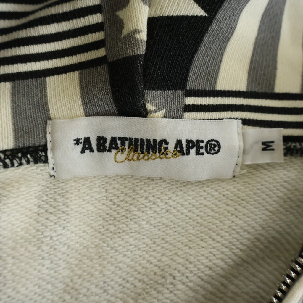 A BATHING APE(アベイシングエイプ) スターモチーフ 総柄 フーデッド ジップアップ スウェット パーカー ブラック