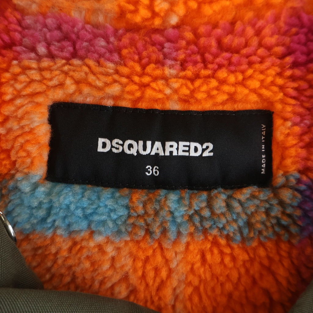 DSQUARED2(ディースクエアード) Fleece Lined Hooded Jacket フリース ラインド マルチポケット ジップアップ フーデッド ショート ボンバージャケット カーキ S75AM0903