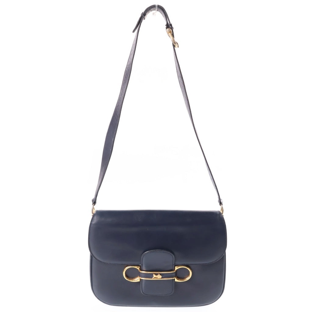 CELINE(セリーヌ) 馬車金具 ロゴデザイン レザー ショルダーバッグ ネイビー レディース