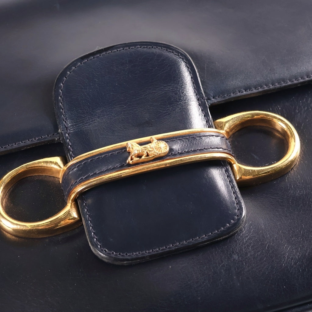 CELINE(セリーヌ) 馬車金具 ロゴデザイン レザー ショルダーバッグ ネイビー レディース
