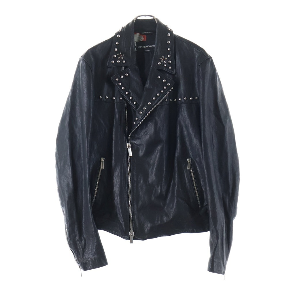 EMPORIO ARMANI(エンポリオアルマーニ) スタッズデザイン レザー ダブルライダースジャケット ブラック
