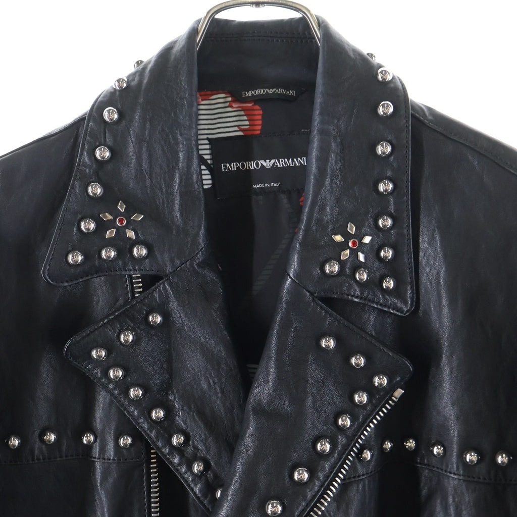 EMPORIO ARMANI(エンポリオアルマーニ) スタッズデザイン レザー ダブルライダースジャケット ブラック