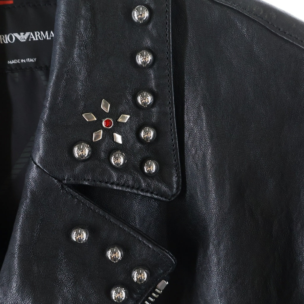 EMPORIO ARMANI(エンポリオアルマーニ) スタッズデザイン レザー ダブルライダースジャケット ブラック