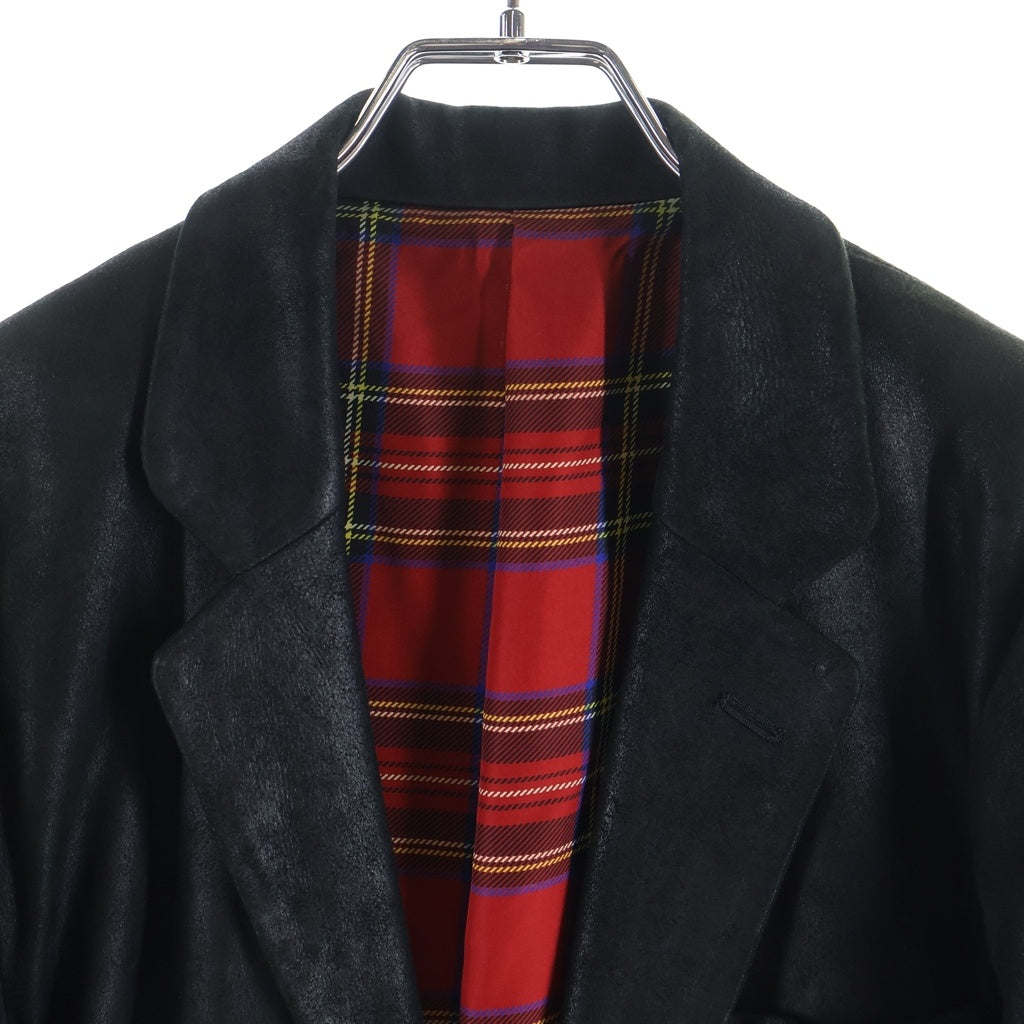 NUMBER (N)INE(ナンバーナイン) 05AW THE HIGH STREETS期 ザ ハイ ストリート タータンチェック柄 レザーコート ブラック