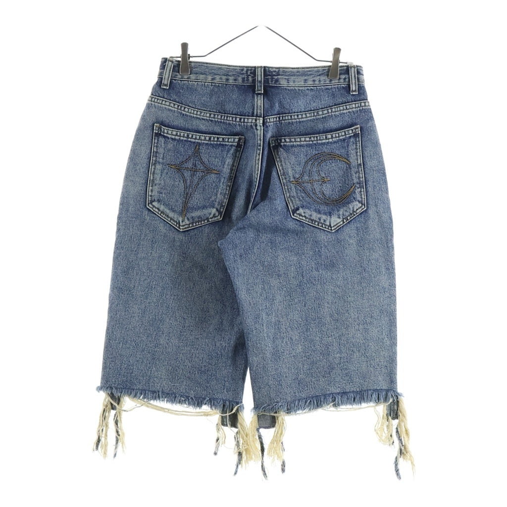 THUG CLUB(サグクラブ) DOUBLE KNEE DAMAGE SHORTS ダブルニー ダメージ加工 デニム ハーフパンツ インディゴ TC24PT0301