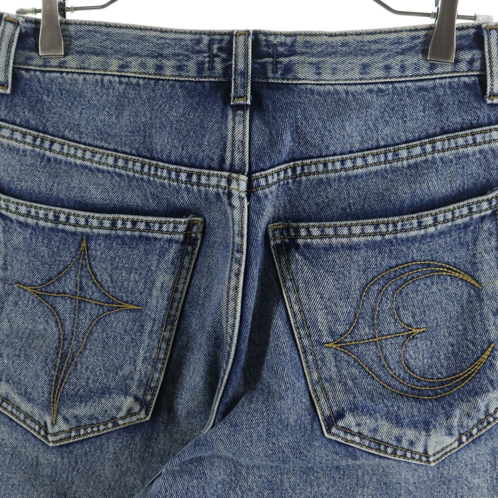 THUG CLUB(サグクラブ) DOUBLE KNEE DAMAGE SHORTS ダブルニー ダメージ加工 デニム ハーフパンツ インディゴ TC24PT0301
