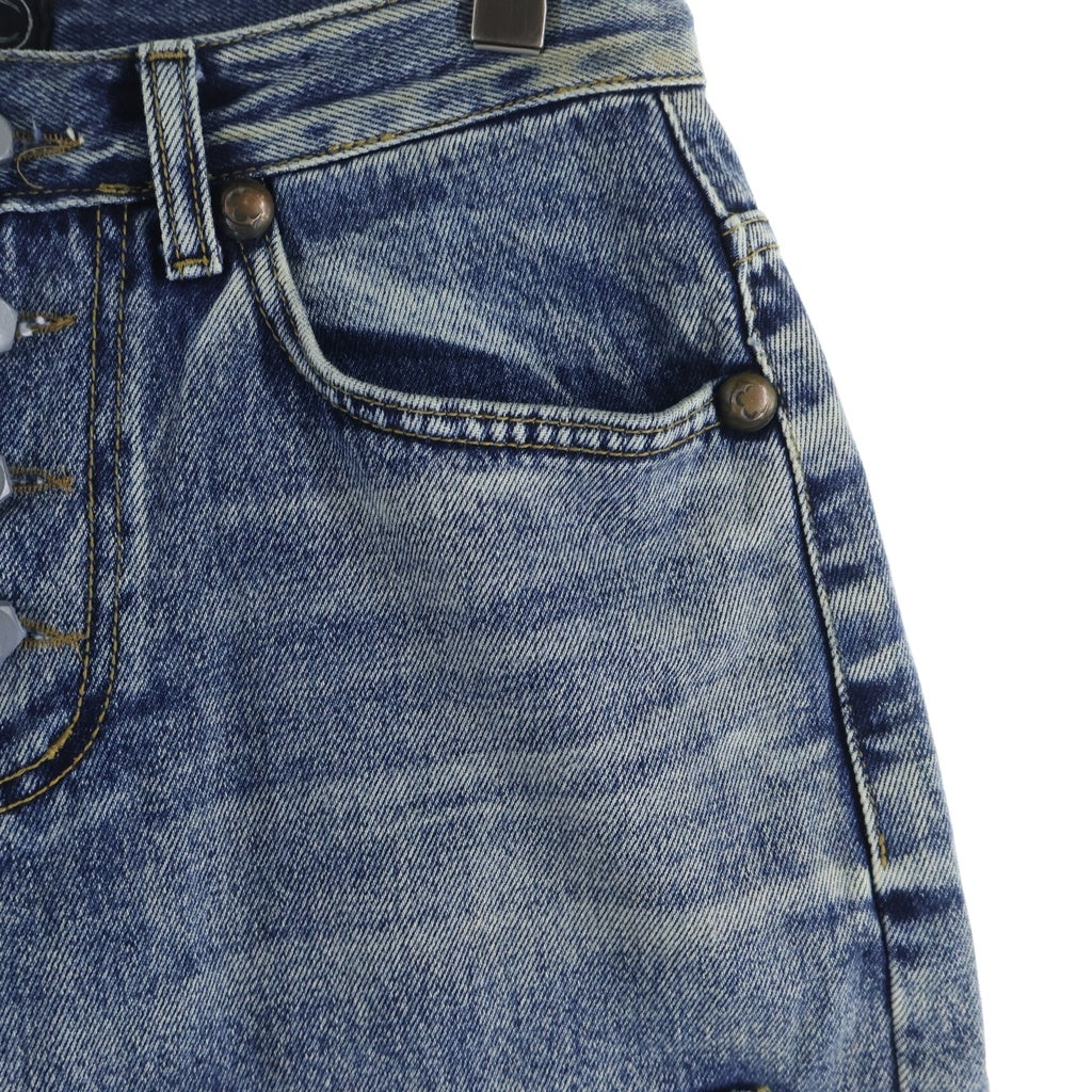 THUG CLUB(サグクラブ) DOUBLE KNEE DAMAGE SHORTS ダブルニー ダメージ加工 デニム ハーフパンツ インディゴ TC24PT0301