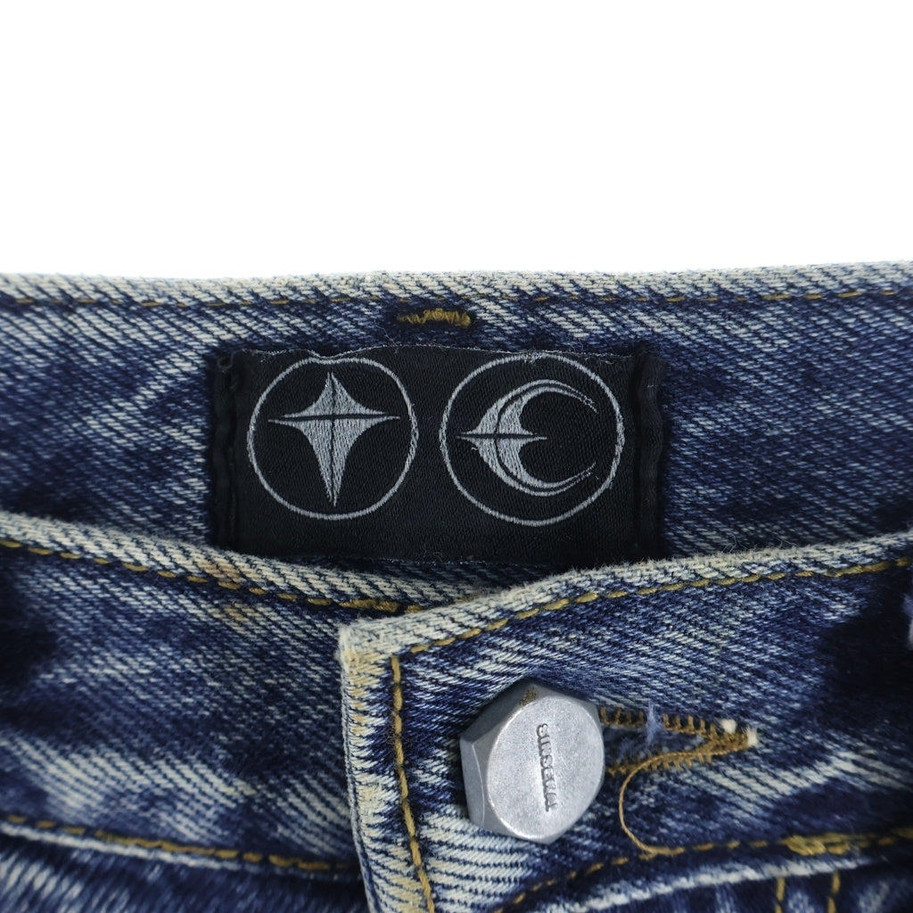 THUG CLUB(サグクラブ) DOUBLE KNEE DAMAGE SHORTS ダブルニー ダメージ加工 デニム ハーフパンツ インディゴ TC24PT0301