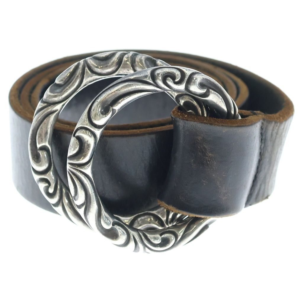 CHROME HEARTS(クロムハーツ) Double Scroll Ring Belt ダブルスクロール リング レザーベルト ブラック/シルバー