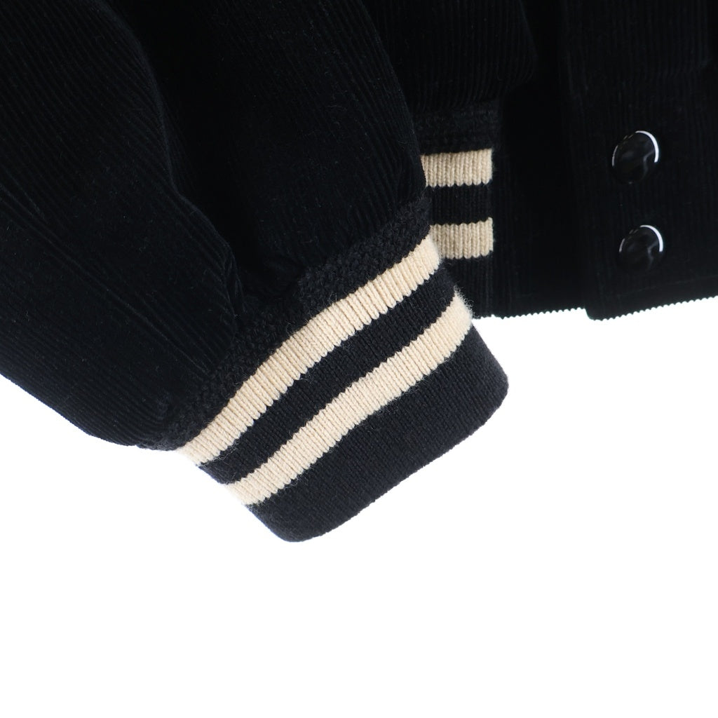 CELINE(セリーヌ) 19AW Teddy Jacket in Corduroy サテン切替 コーデュロイ テディジャケット ブルゾン スタジアムジャケット スタジャン ブラック 2V191824D