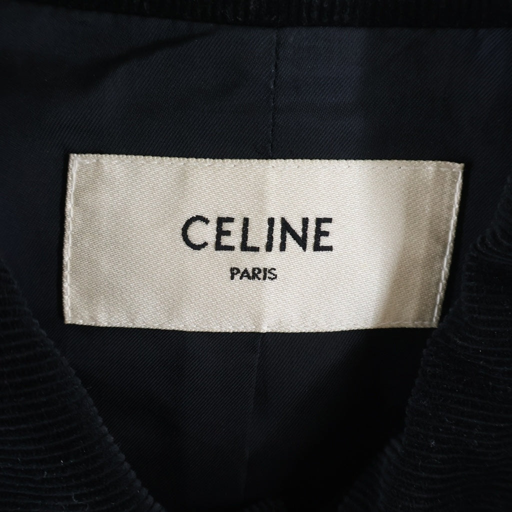 CELINE(セリーヌ) 19AW Teddy Jacket in Corduroy サテン切替 コーデュロイ テディジャケット ブルゾン スタジアムジャケット スタジャン ブラック 2V191824D