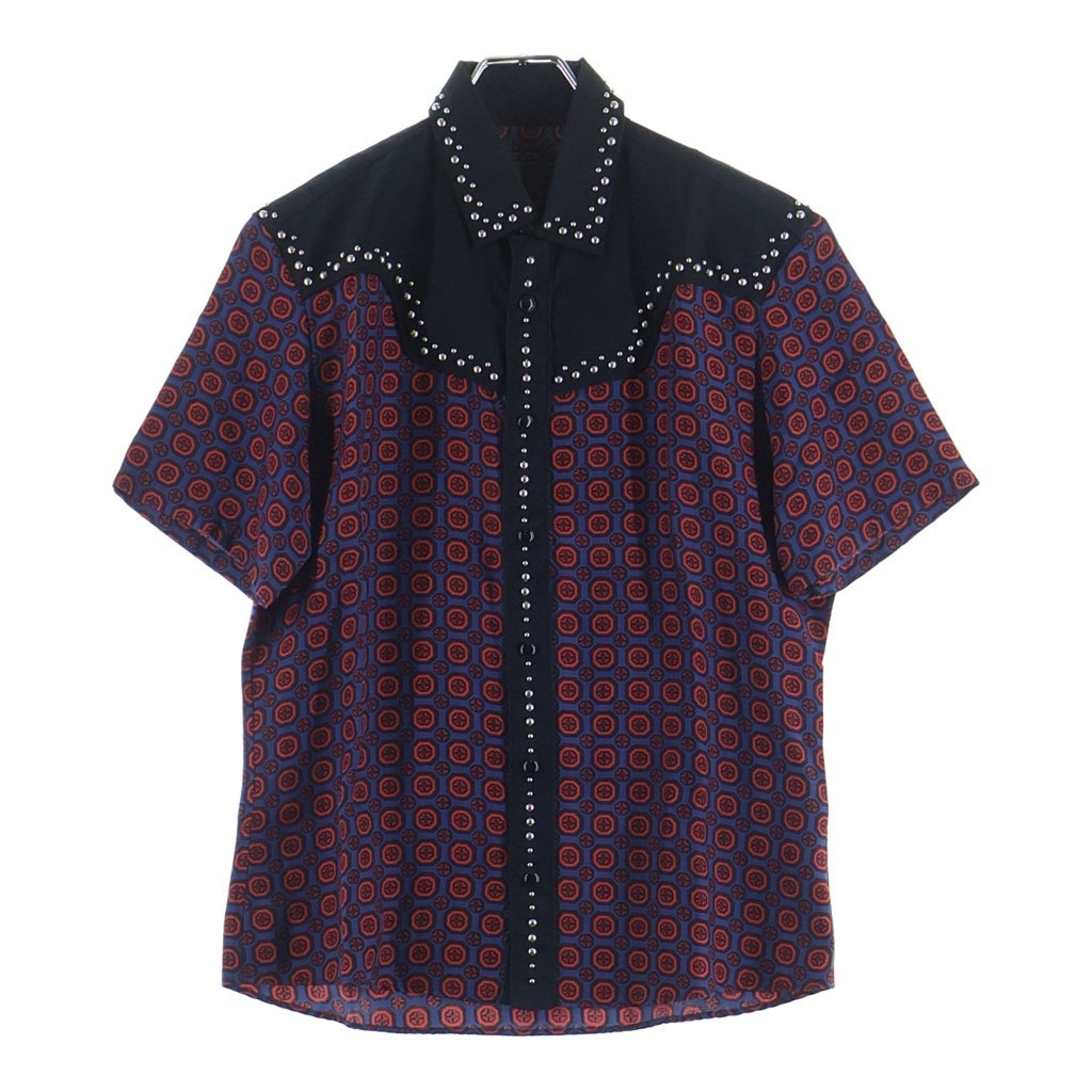 PRADA(プラダ) 12SS ARCHIVE STUDDED SHIRT USC183 アーカイブ スタッズ装飾付き 半袖シャツ ボルドー/ブラック