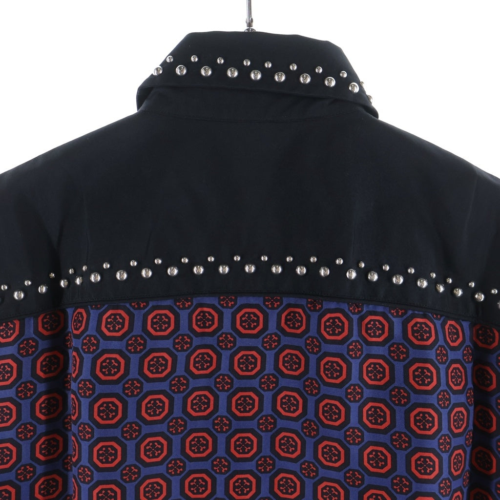 PRADA(プラダ) 12SS ARCHIVE STUDDED SHIRT USC183 アーカイブ スタッズ装飾付き 半袖シャツ ボルドー/ブラック
