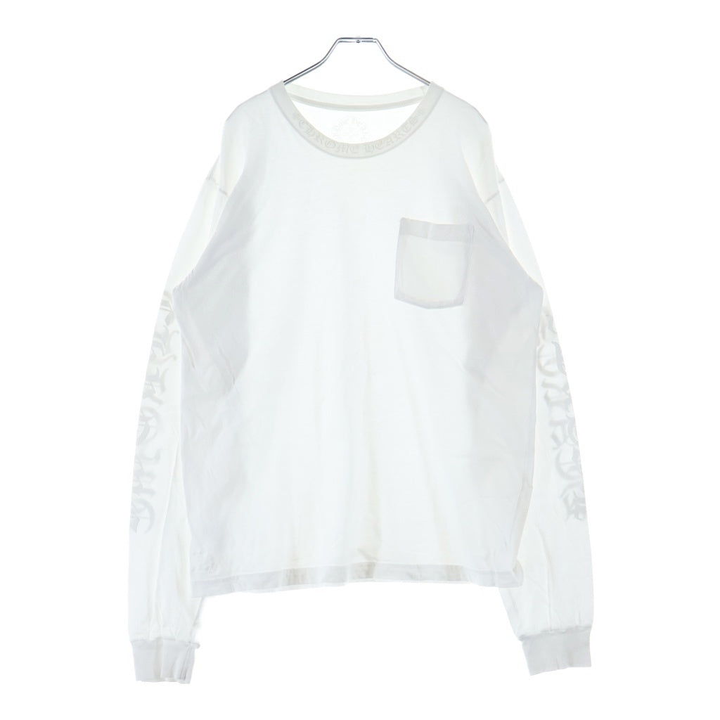 CHROME HEARTS(クロムハーツ) CH LS NECK LOGO ネックロゴプリント 袖ロゴ 長袖Tシャツ ロングスリーブカットソー ホワイト